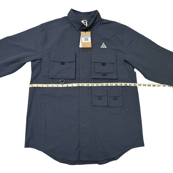 Nike ACG Shirt Mens Medium Navy Blue Button Up Dri Fit UV Devastation Trail Hike - Picture 4 of 9